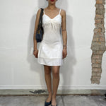 Vintage 90's White Linnen Feel Summer Dress with Scrunch Detail (S)