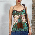 Vintage 2000's Indie Brown and Turquoise Flowy Top with Paisley Print (M)