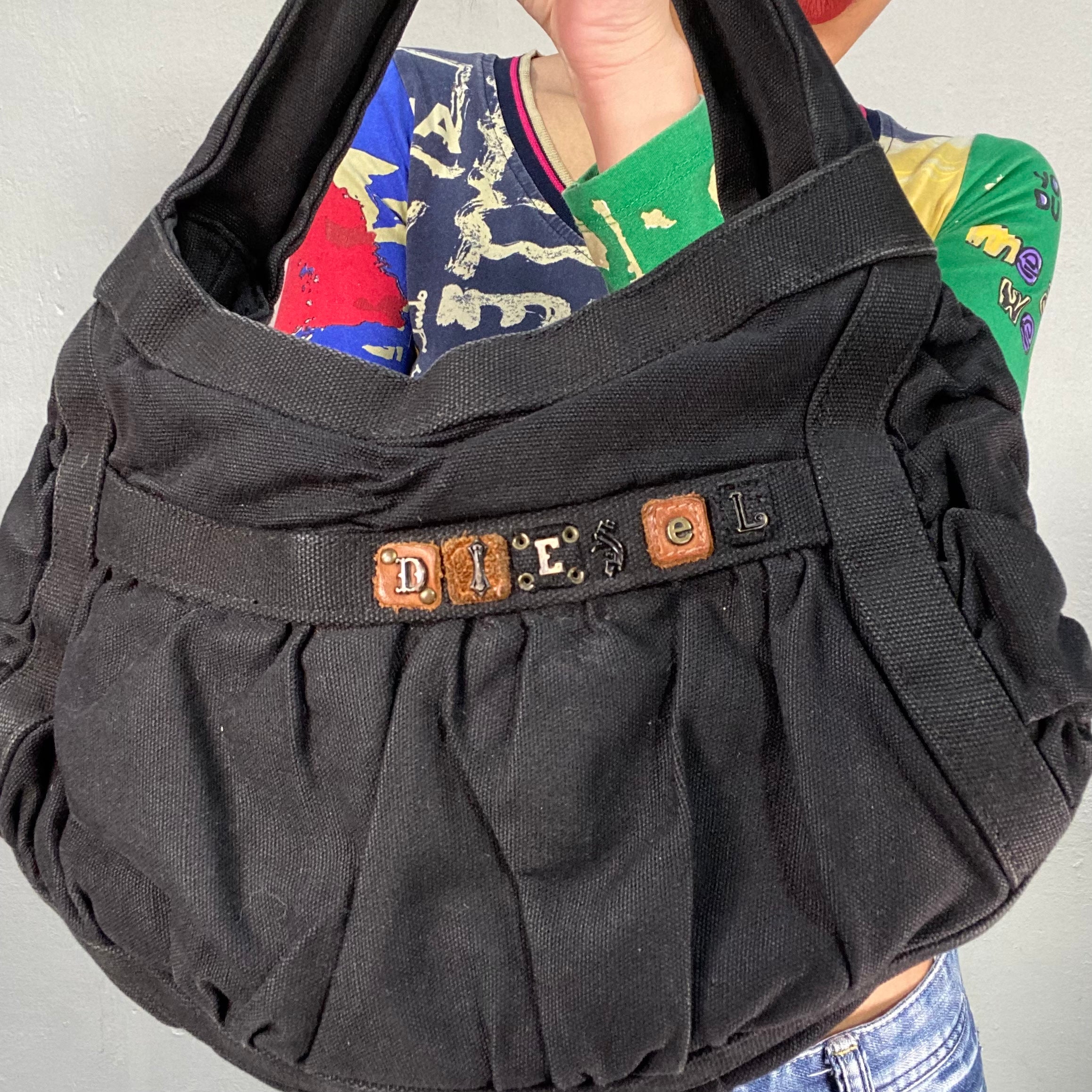 Vintage 90's Diesel Black Denim Scrunched Shoulder Bag – dream