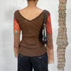 Vintage 90's Boho Brown and Orange Longsleeves Shirt with Flower Print (M)