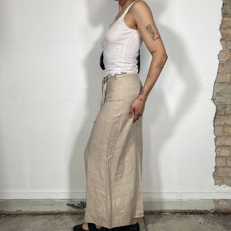 Vintage 90's Beige Linnen Straight Maxi Skirt