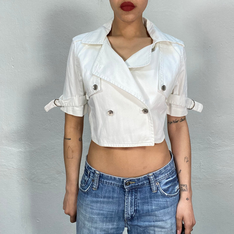 Vintage 90's White Denim Cropped Short Sleeve Jacket