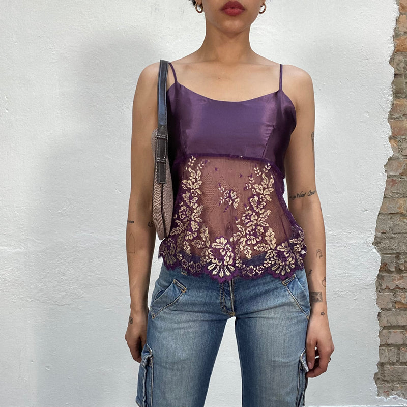 Vintage 2000's Purple Satin and Lace Cami Top (S)