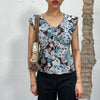 Vintage 2000's Coquette Blue and Brown Top with White Flower Print (M)