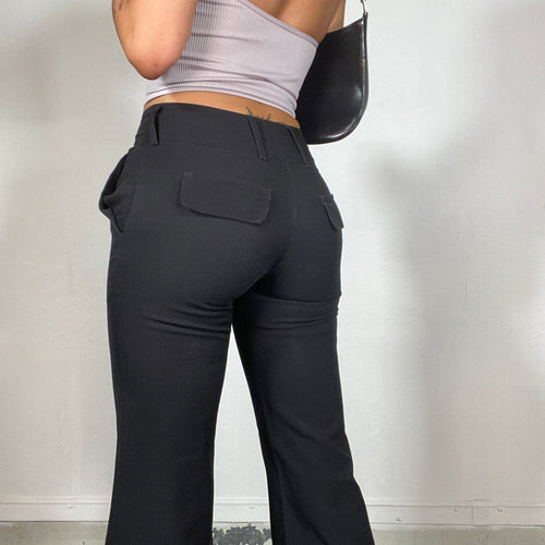Vintage 2000's Classic Black Flared Office Pants with Big Belt Loops (S)