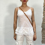 Vintage 2000's White Linen Long Top with Ruffle Top (S/M)