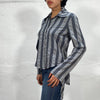 Vintage 90's Grey Striped Wrinkly Button Up Blouse (S/M)