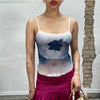 Vintage 90's White Crop top with Blue Mesh Floral Top Layer (S)