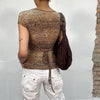 Vintage 2000's Brown Shirt with Snake Skin Print (S)