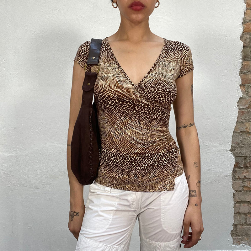 Vintage 2000's Brown Shirt with Snake Skin Print (S)