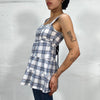 Vintage 90's Grey and Baby Blue Plaid Baby Doll Dress Top (S/M)