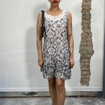 Vintage 2000's White and Balck Lace Dress with  Crochet Neckline (M)