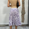 Vintage 90's Soft Girl White and Purple Leaf Print Midi Skirt (M)