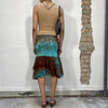 Vintage 90's Hippie Blue and Brown Floral Print Midi Skirt with Ethnic Details On The Front (M)