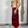 Vintage 90's Romantic Red with Black Floral Midi Skirt (M)