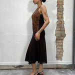 Vintage 90's Whimsigoth Black Midi Skirt with See Through Material and Satined Finished (S)