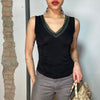 Vintage 90's Black V-Neck Top with Green Lace
