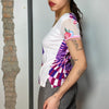 Vintage 2000's Wh ite Shirt with Woman Print and Funky Back Pack Print