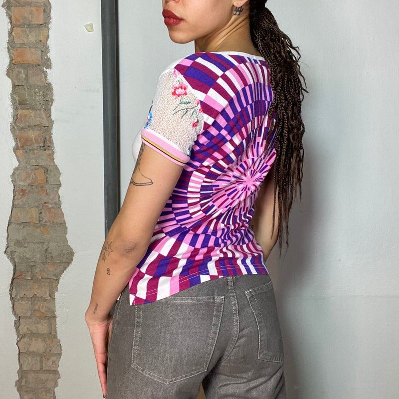Vintage 2000's Wh ite Shirt with Woman Print and Funky Back Pack Print