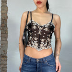 Vintage 90's Black Lingerie Top with Flower Embroidery