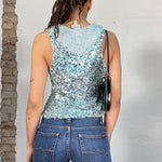 Vintage 2000's Baby Blue Sequin Zipper To with Hood