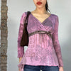Vintage 2000's Pink Asymmetrical Mesh Top with Writing Print