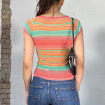 Vintage 2000's Orange and Green Striped Glittery Shirt