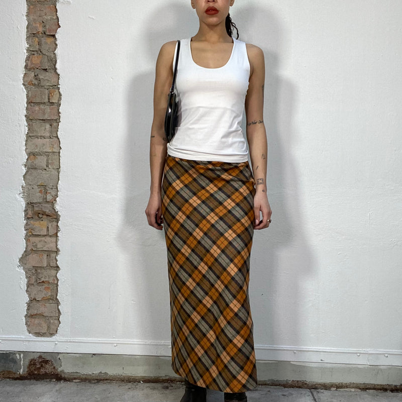Vintage 2000's Orange Plaid Maxi Skirt