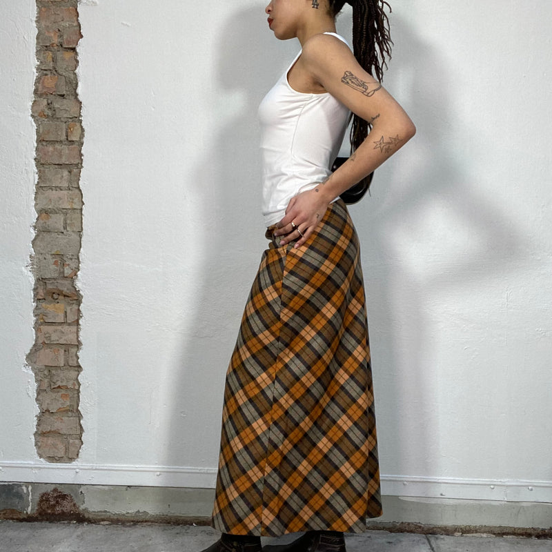 Vintage 2000's Orange Plaid Maxi Skirt