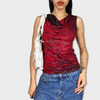 Vintage 90's Dark Red Waterfall Neckline Top with Writing Print