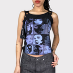 Vintage 2000's Black Top with Funky Face Prints