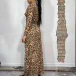 Vintage 2000's Leo Print and Flower Blouse and Maxi Skirt Set
