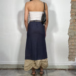 Vintage 2000's Dark Wash Denim and Beige Cargo Maxi Skirt
