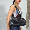 Vintage 2000's Black Shoulder Faux Leather Bag with Midi Length Straps