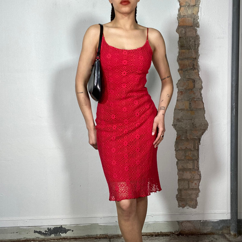 Vintage 2000's Red Lace Midi Dress