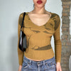 Vintage 90's Brown V-Neck Sweater with Face Print