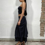 Vintage 90's Black Pinstripe Maxi Skirt with Scrunched Detail