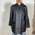Vintage 90's Classic Long Leather Coat with Zipper