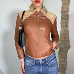 Vintage 90's Camel Brown Leather Jacket With Beige Suede/Fur Shoulder Part