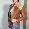 Vintage 90's Camel Brown Leather Jacket With Beige Suede/Fur Shoulder Part