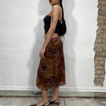 Vintage 90's Hippie Brown and Purple Floral Midi Skirt (S/M)