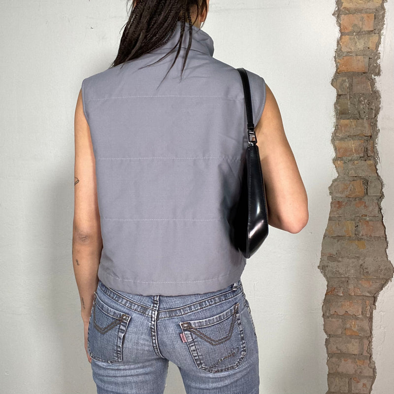 Vintage 90's Streetwear Grey Cyber Puffer Vest with Zipper