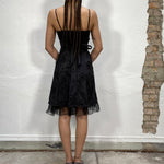 Vintage 2000's Black Gothic Dress with Flower Embroidery