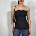 Vintage 2000's Gothic Dark Grey Wool Strapless Top with Ruffles (XS)