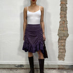 Vintage 2000's Purple Asymmetrical Midi Skirt with Ruffle and Lace Details