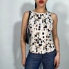 Vintage 2000's White High Neck Top with Brown Circle Print
