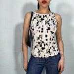 Vintage 2000's White High Neck Top with Brown Circle Print