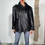 Vintage 90's Black Leather Jacket with Shoulder Loops