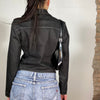 Vintage 90's Dark Cropped Denim Jacket with Contrast Stitching