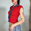 Vintage 2000's Red Ribbed Shirt with Blue Denim Trim Details